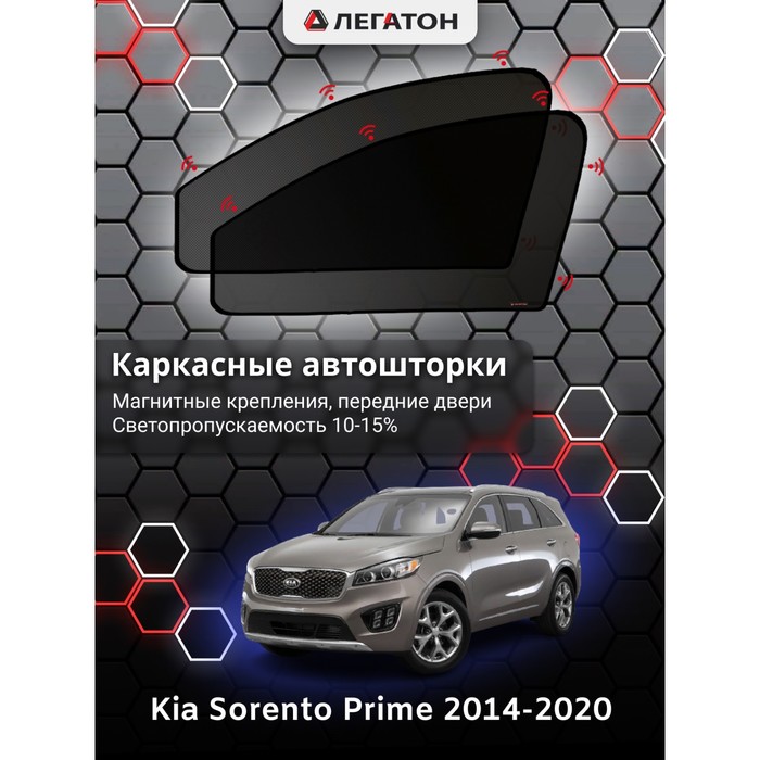 Каркасные шторки на Kia Sorento Prime г.в. 2017-н.в., передние, крепление: магниты