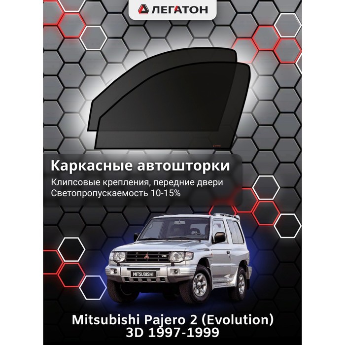 Каркасные шторки на Mitsubishi Pajero 2 3дв. (Evolution) г.в. 1997-1999, передние, крепление: клипсы