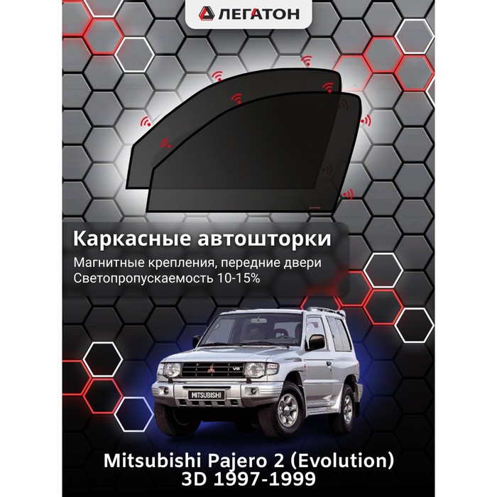 Каркасные шторки на Mitsubishi Pajero 2 3дв. (Evolution) г.в. 1997-1999, передние, крепление: магниты