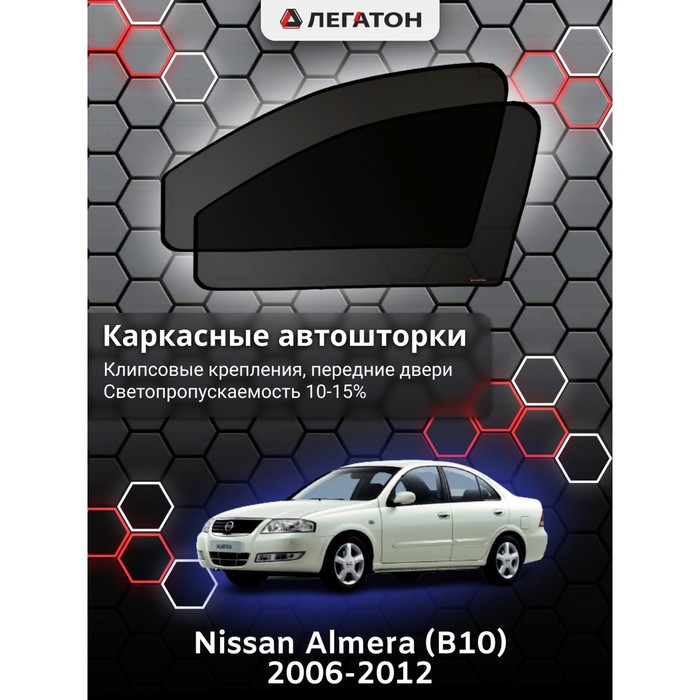 Каркасные шторки на Nissan Almera (B10) г.в. 2006-2012, передние, крепление: клипсы