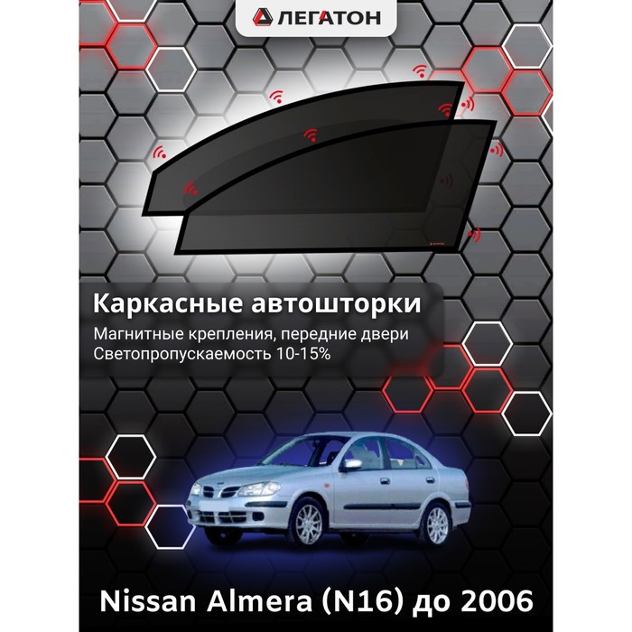 Каркасные шторки на Nissan Almera (N16) г.в. до 2006, передние, крепление: магниты