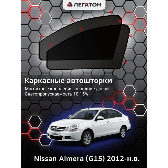 Каркасные шторки на Nissan Almera (G15) г.в. 2012-н.в., передние, крепление: магниты