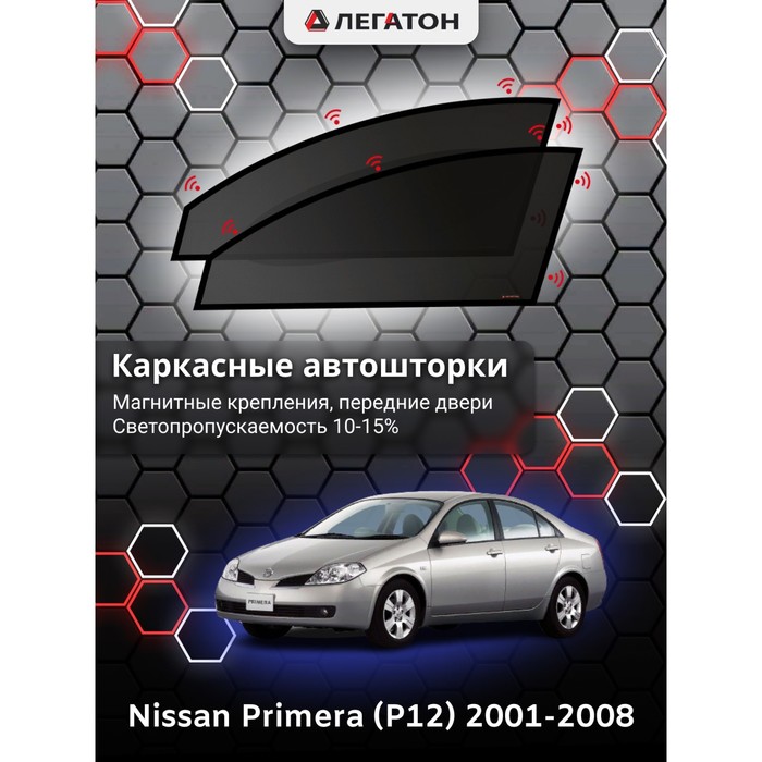 Каркасные шторки на Nissan Primera (P12) г.в. 2001-2008, передние, крепление: магниты