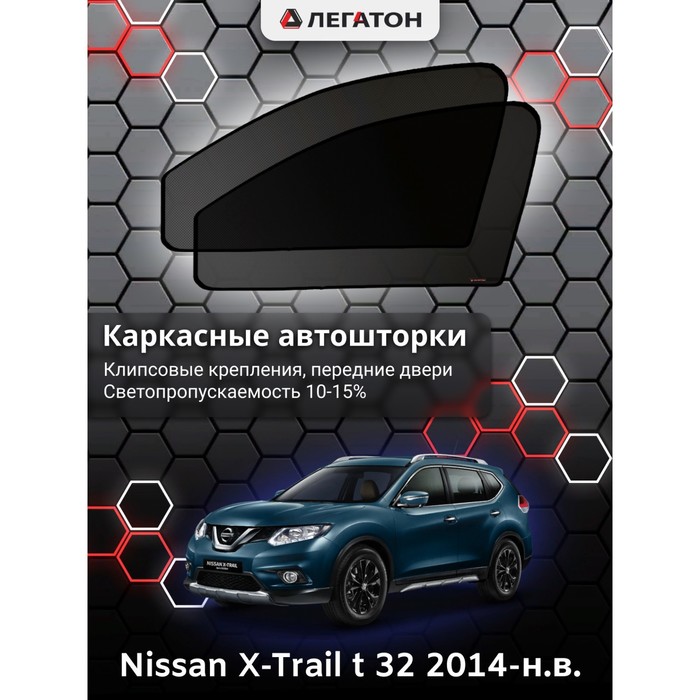 Каркасные шторки на Nissan X-Trail t 32 г.в. 2014-н.в., передние, крепление: клипсы