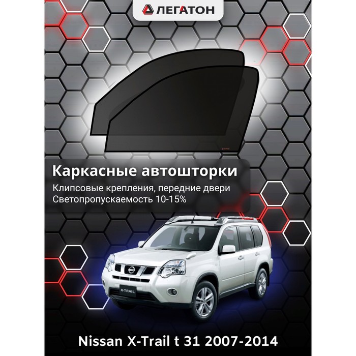 Каркасные шторки на Nissan X-Trail t 31 г.в. 2007-2014, передние, крепление: клипсы