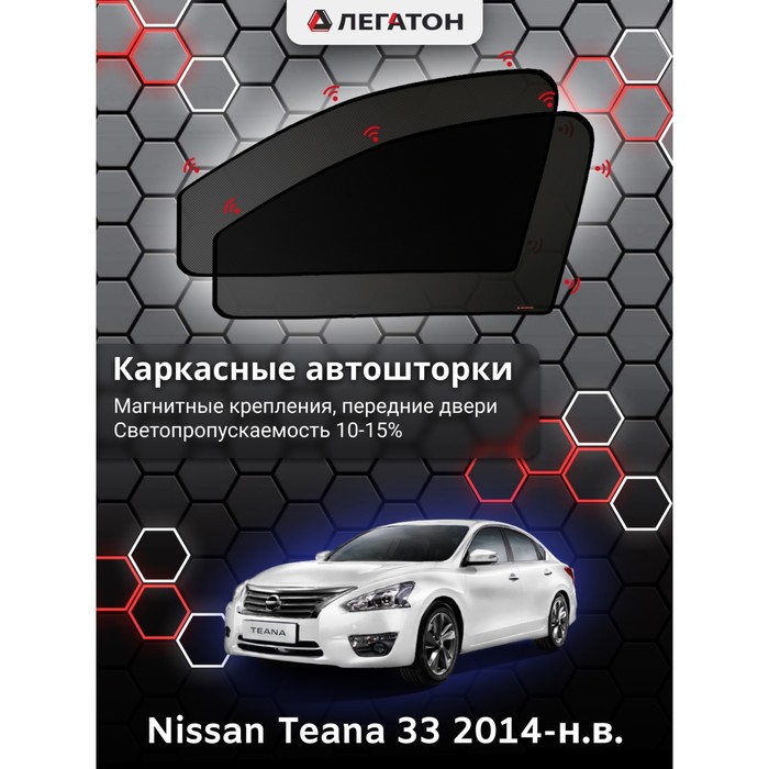 Каркасные шторки на Nissan Teana 33 г.в. 2014-н.в., передние, крепление: магниты