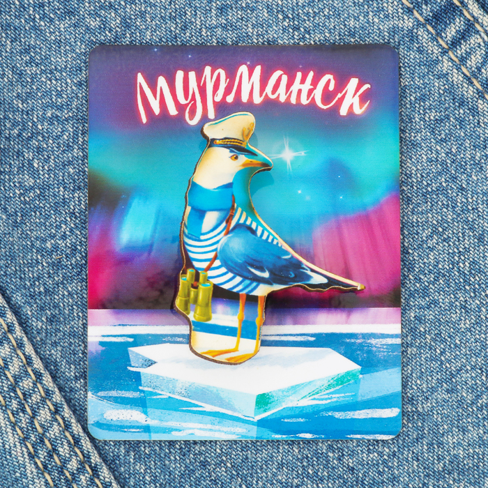 Значок деревянный «Мурманск» (чайка), 3,3 х 4,4 см