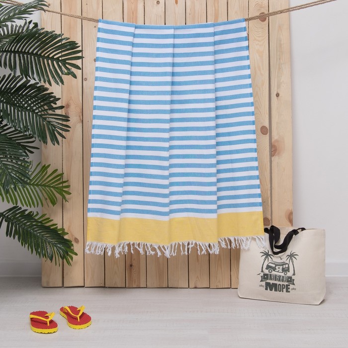 Полотенце пештемаль Turkish towel Полоса, желтый бордюр, 100х150 см, 330г/м2, хлопок 100%