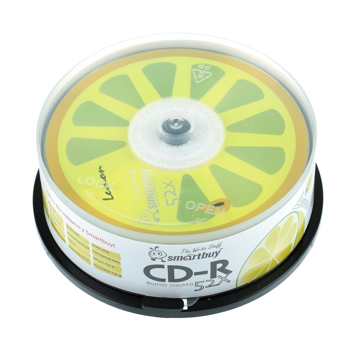 Диск CD-R Smartbuy Fresh-Lemon, 52х, 700 Мб, Cake Box, 25 шт