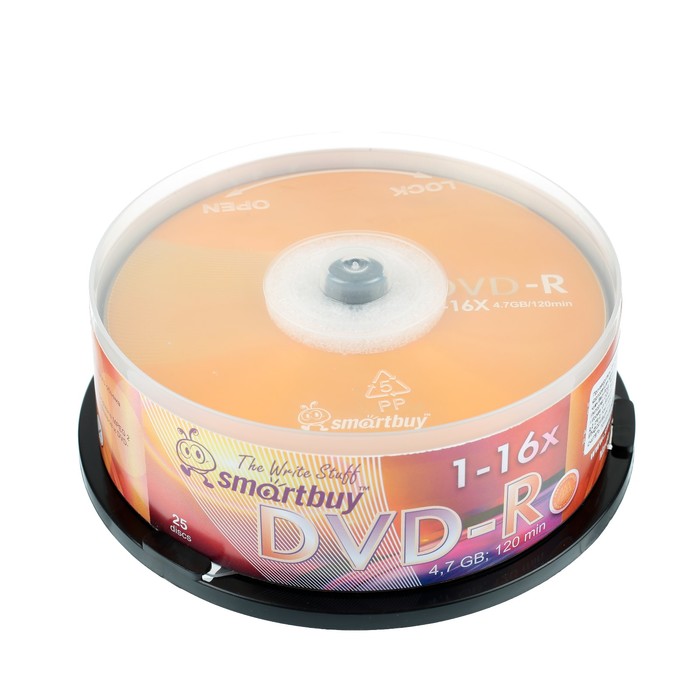 Диск DVD-R Smartbuy, 16х, 4,7 Гб, Cake Box, 25 шт