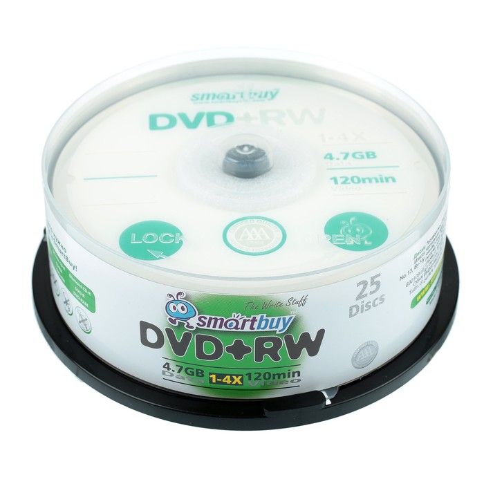 Диск DVD+RW Smartbuy, 4х, 4,7 Гб, Cake Box, 25 шт