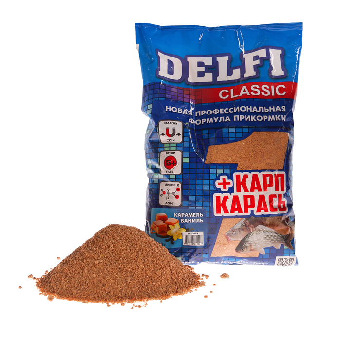 Прикормка Delfi Classic Карп-Карась карамель/ваниль, вес 0,8 кг.