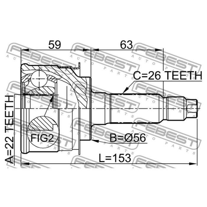 22 56. Шрус FEBEST арт. 0510-009. Шрус наружный 28х26. FEBEST шрус наружный 22x60x26. Шрус наружный CF Moto чертеж.