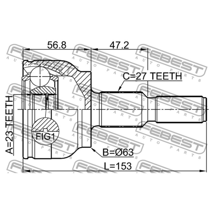 Шрус чертеж. FEBEST 2110cdh шрус внешний. Шрус FEBEST 2110-tt9a48. FEBEST шрус наружный 27x61x26. ASVA шрус наружный 23x62x27.