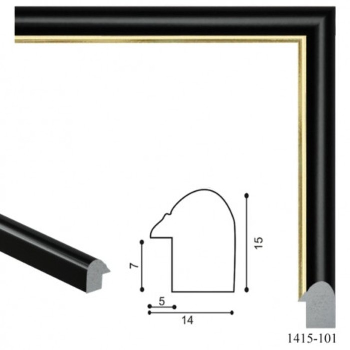 Багет пластиковый 14мм*15мм*2.9м (Ш*В*Д) 1415-101-G чёрный с золотой полосой