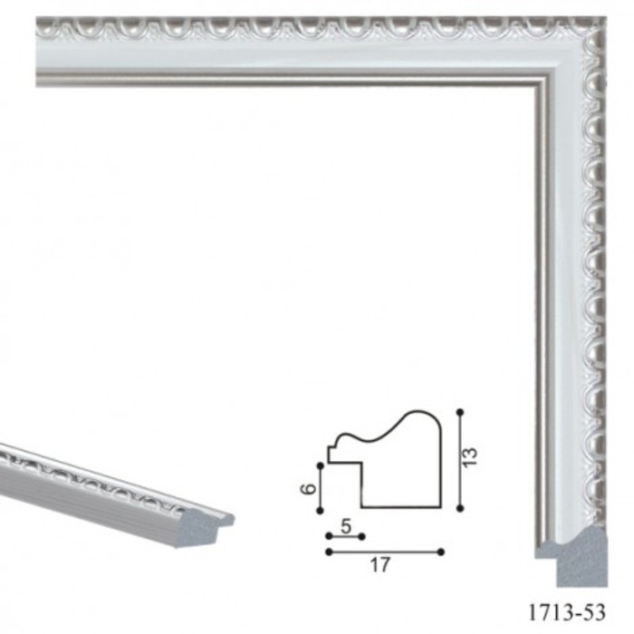Багет пластиковый 17мм*13мм*2.9м (Ш*В*Д) 1713-53 белый с серебром