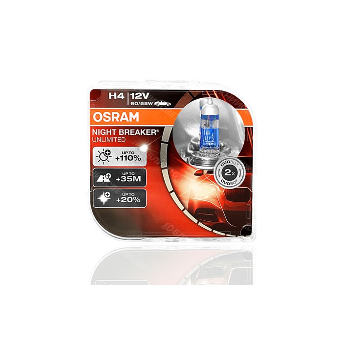 Автолампа OSRAM NIGHT BREAKER UNLIMITED+110%, H4, 12В, 60/55 Вт, 64193NBU_DuoBox, 2 шт.