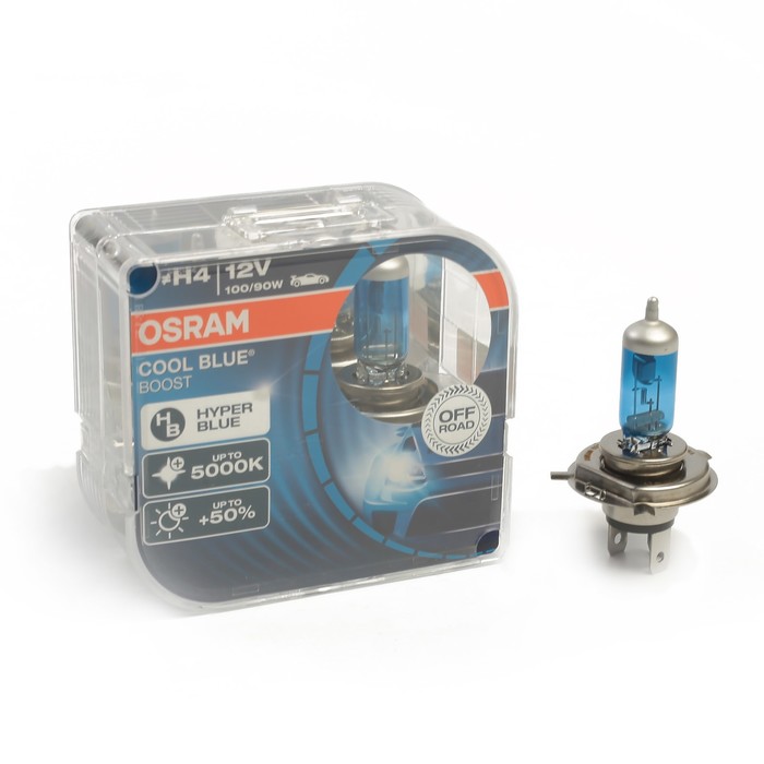 Автолампа OSRAM COOL BLUE BOOST 5000К, H4 , 12В, 100/90 Вт, 62193CBB_HCB_DuoBox, 2 шт.