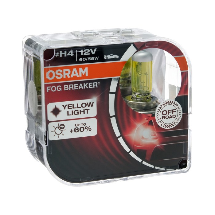 Лампа автомобильная Osram, H4, 12 В, 60/55 Вт, FOG BREAKER, набор 2 шт, 62193FBR-DuoBox