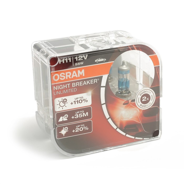 Автолампа OSRAM NIGHT BREAKER UNLIMITED +110%, H11, 12 В, 55 Вт, 64211NBU_DuoBox, 2 шт.