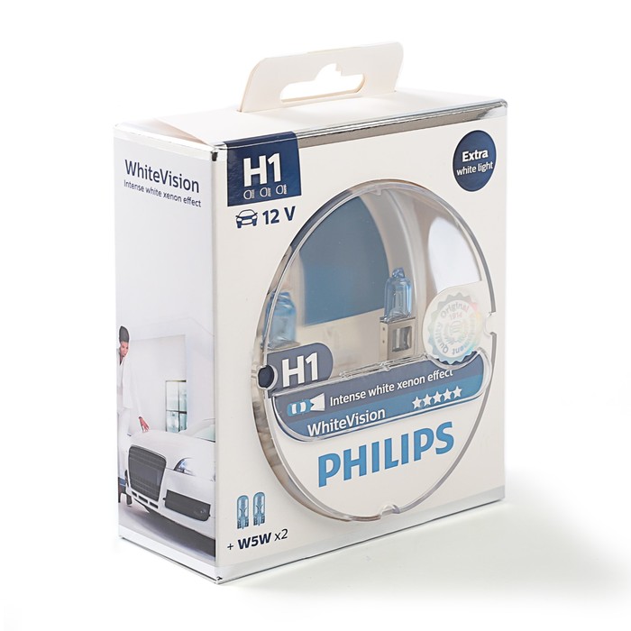 Автолампа PHILIPS White Vision 3700К +60% (2шт+2шт W5W), H1, 12 В, 55 Вт, 12258 WHV SM