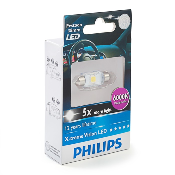 Светодиод PHILIPS 6000K LED, 38мм (SV8,5), 12 В, 1 Вт, 12859 X1