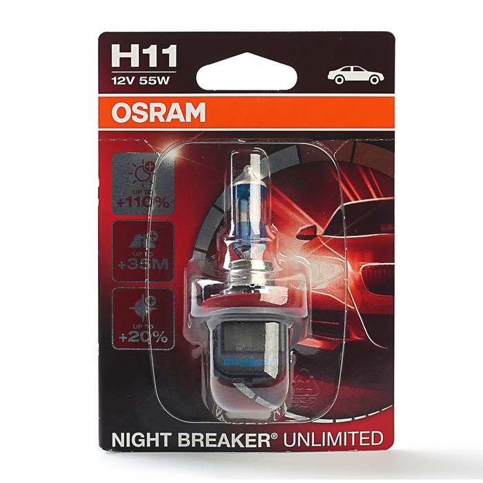 Автолампа OSRAM NIGHT BREAKER UNLIMITED +110%, H11,12 В, 55 Вт, 64211NBU-01B,1 шт. бл.Уценка