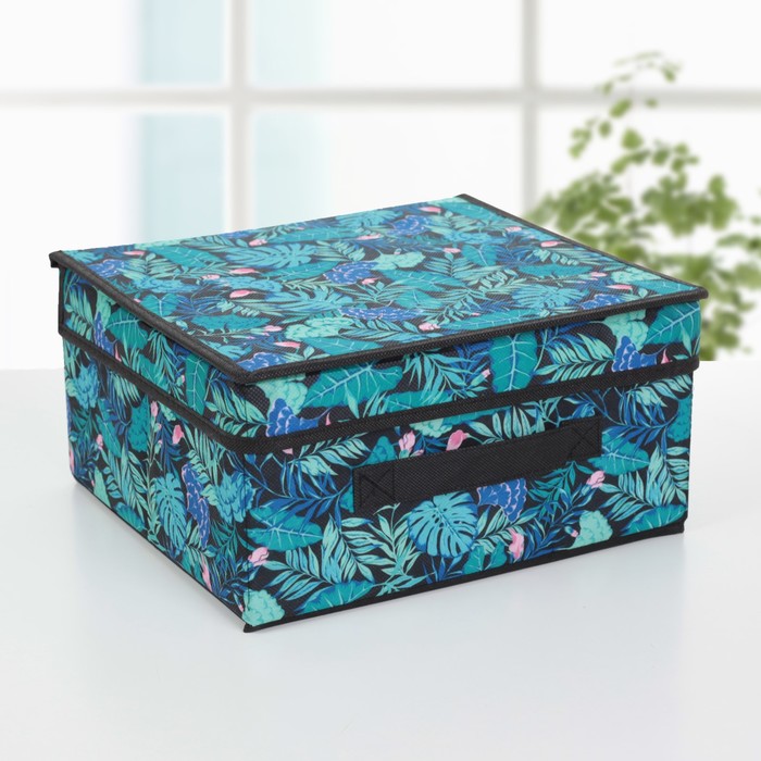 Короб для хранения с крышкой «Тропики», 30×28×15 см, цвет синий