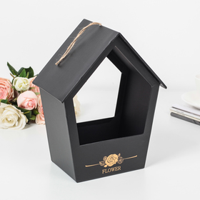 Коробка-переноска для цветов, черная 21х27х13 см