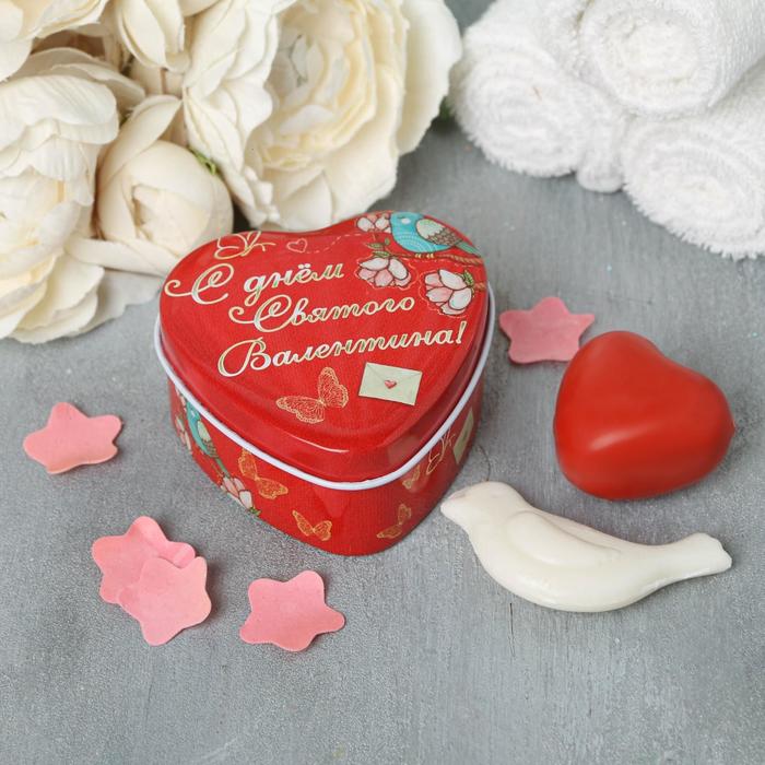 Два фигурных мыла в шкатулке-сердце &quot;С днём святого Валентина&quot;