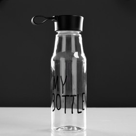 Бутылка для воды 450 мл, прозрачная, без выбора вариантов  цветов и надписей, 6.5х21 см