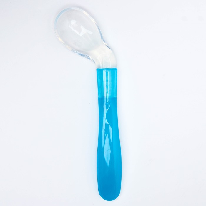 Ложка детская силиконовая «Изогнутая» для кормления, от 5 мес., цвет голубой - фото 126904907