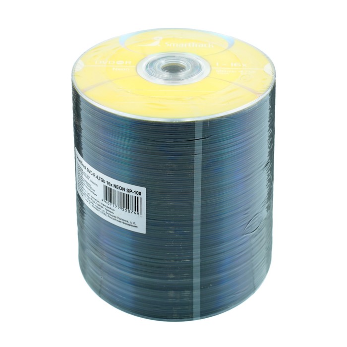 Диск DVD-R SmartTrack Neon, 16x, 4,7 Гб, Спайка, 100 шт