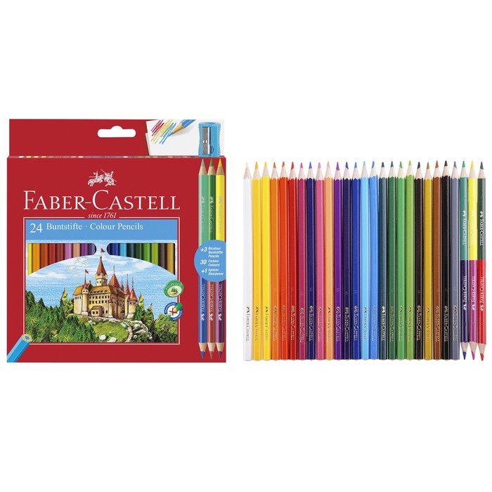 Карандаши 24цв Faber-Castell &quot;Замок&quot; шестигран + 3 двухцв.каранд + точилка, к.к