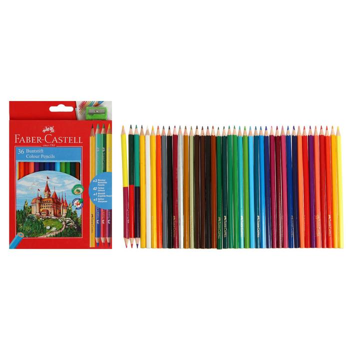 Карандаши 36цв Faber-Castell &quot;Замок&quot; шестигран + 3 двухцв.каранд + ч/г каранд + точилка, к.к