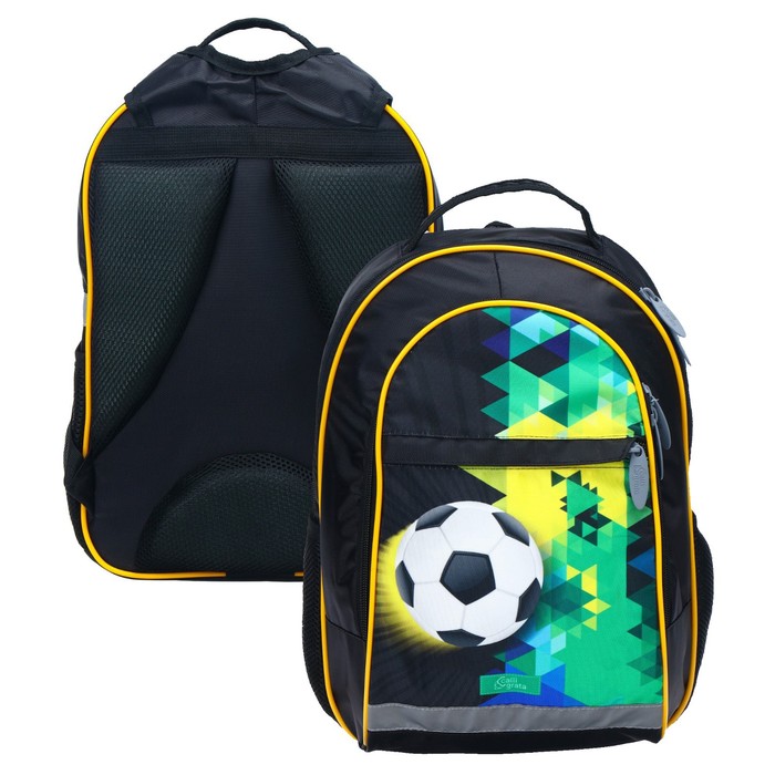 Рюкзак школьный с эргономичной спинкой, 39 х 24 х 19, «Футбол», чёрный