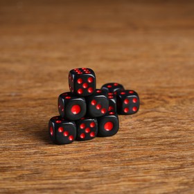 Dice 1.4x1.4 cm, black, red points, packing 100 PCs