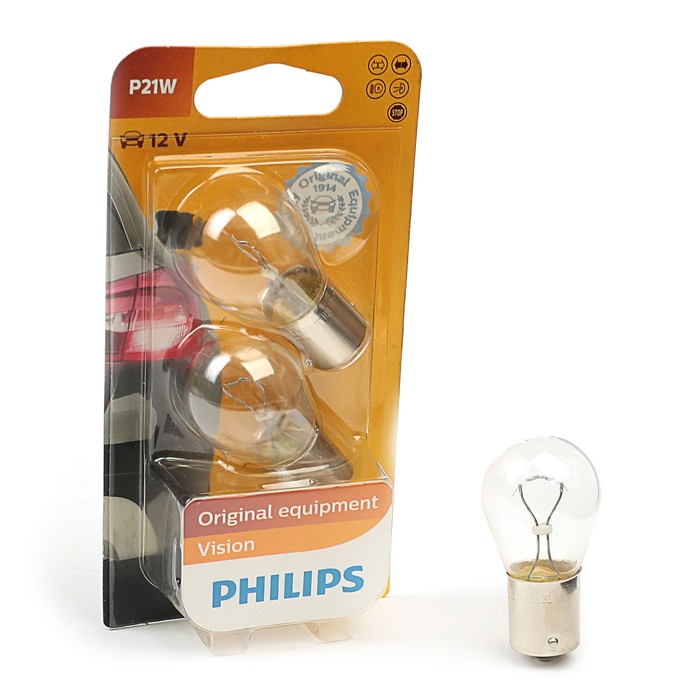 Галогенная лампа PHILIPS, P21W (BA15s), 12 В, 21 Вт, , 2 шт., 12498 B2