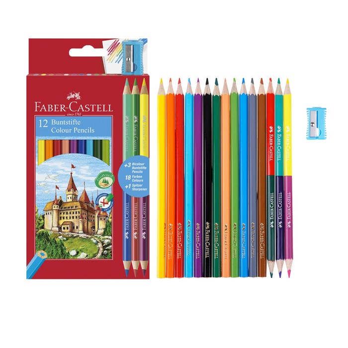 Карандаши 12цв Faber-Castell &quot;Замок&quot; шестигран + 3 двухцв.каранд + точилка, к.к