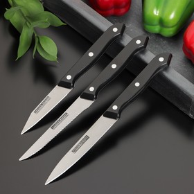 Набор кухонных ножей «Кулинарные изыски», 3 предмета, лезвие 19 см, 22 см, 23 см, цвет чёрный