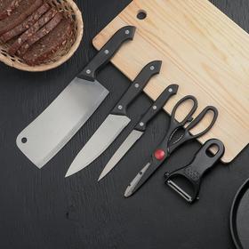 Набор кухонный, 5 предметов: ножи 8 см, 16,5 см, 17 см, ножницы, овощечистка