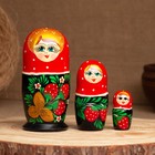 Matryoshka zemlyanichka, red scarf, 3 puppet-10 cm