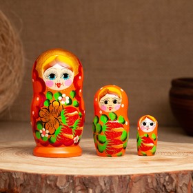 Матрёшка «Земляничка», оранжевое платье, 3 кукольная, 10-12 см в Донецке