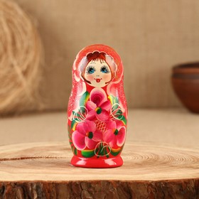 Матрёшка «Фиалки», красное платье, 5 кукольная, 12 см