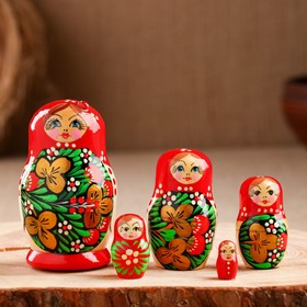 Matryoshka "ladybug", red dress, puppet 5, 10 cm