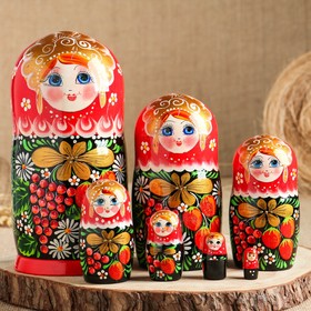 Матрёшка «Полянка»,  красный платок, 7 кукольная, 22 см