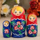 Matryoshka "Red flowers", a red scarf, 3 doll 9 cm Matryoshka "Red flowers", a red scarf, 3 doll 9 cm