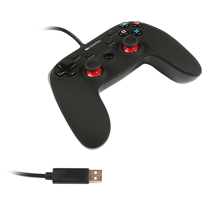 Геймпад проводной Canyon CND-GP5, для PS4 и PC, 22 кнопки, двойные триггеры, черный