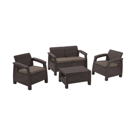 Набор мебели Corfu Set, 4 предмета: стол, диван, 2 кресла, искусственный ротанг, коричневый