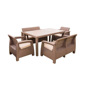 Набор мебели Corfu Fiesta, 5 предметов: стол, 2 дивана, 2 кресла, искусственный ротанг, цвет капучино